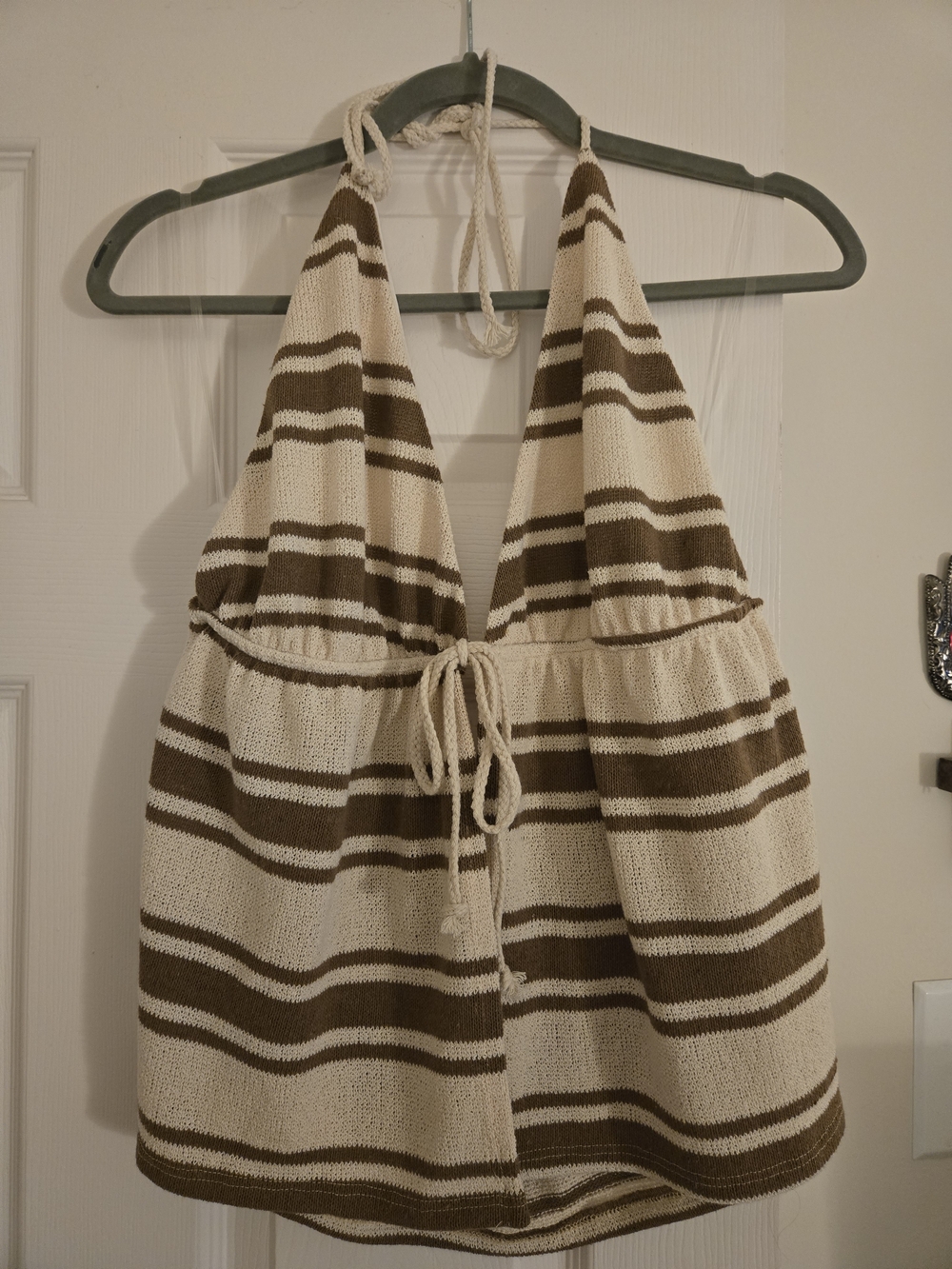 Striped Knit Halter Top in Cream and Brown